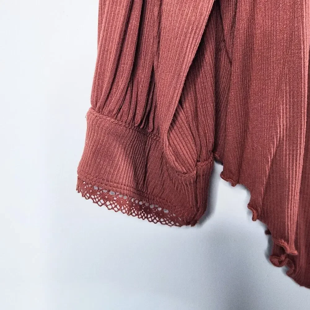 Free People Womens Rust Shimmy Shake V Back Blouse Size Large Oversized Boho NEW